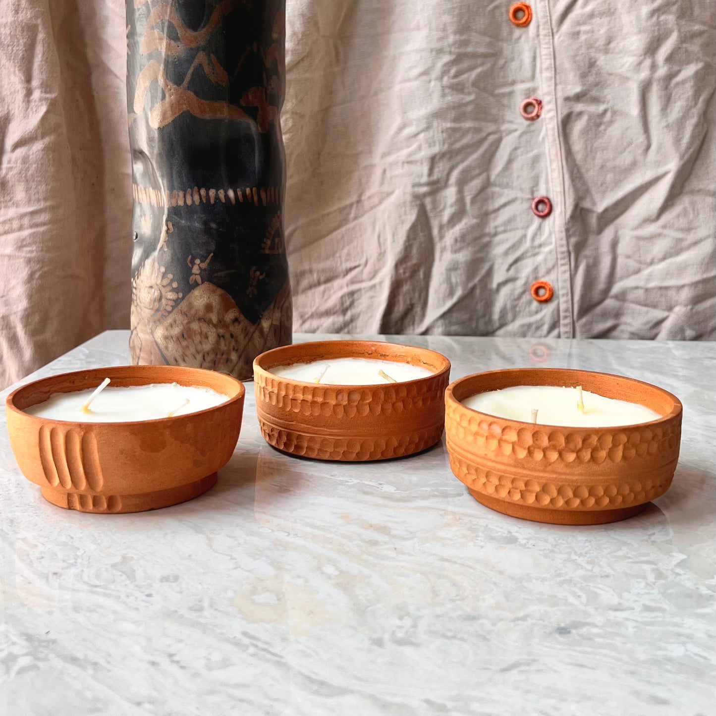 Maati Shilpik Soy Wax Sandalwood Scanted Ceramic Candle set of 4