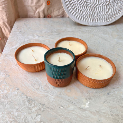 Maati Shilpik Soy Wax Sandalwood Scanted Ceramic Candle set of 4