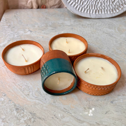 Maati Shilpik Soy Wax Sandalwood Scanted Ceramic Candle set of 4